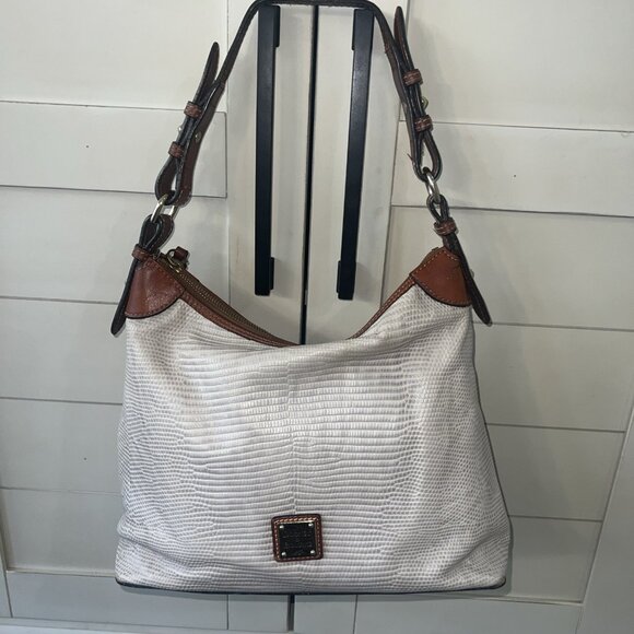 Dooney and Bourke Hobo Luxe Leather Lizard Embossed Brown And Red In Color - Picture 1 of 11